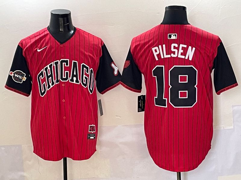 Men Chicago White Sox #18 Pilsen Red Stripe Joint Name Nike 2025 MLB Jersey style 24->chicago white sox->MLB Jersey